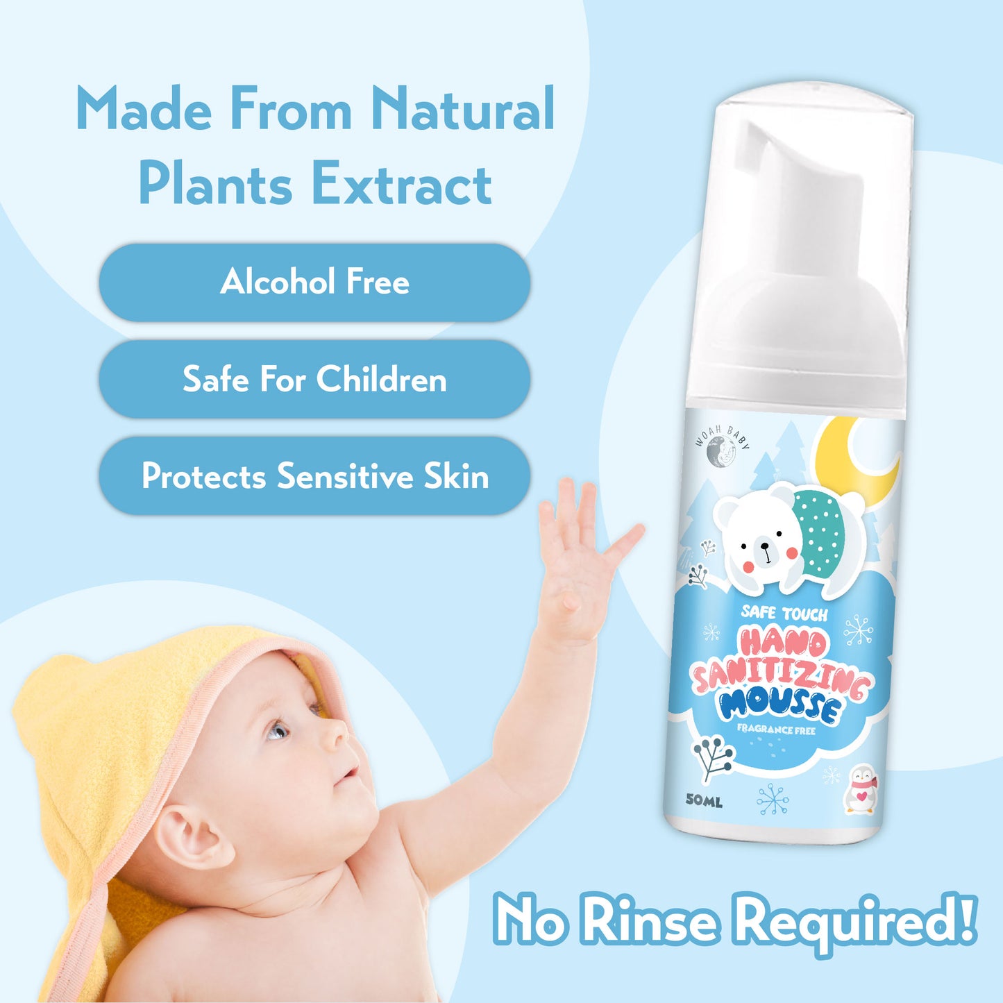 WOAH Baby Safe Touch Hand Sanitizing Mousse (50ML)